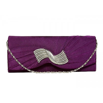 Evening Bag - 12 PCS - Pleated Satin w/ Rhinestone Charm Accent - Purple - BG-92199PU